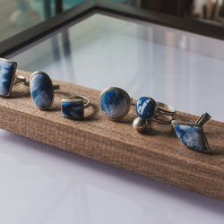 【染め】手作りの植物ブルー藍染めシルバーリング模造シルバー絞り染めエスニックスタイルレトロリング女性リング調節可能指輪 4枚目の画像