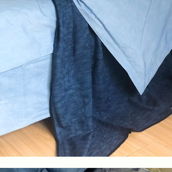 【染め】ブルー染めコットンサテンベッド4枚セット植物染グラスウッド染家テキスタイル枕カバーシートセットカスタム 4枚目の画像