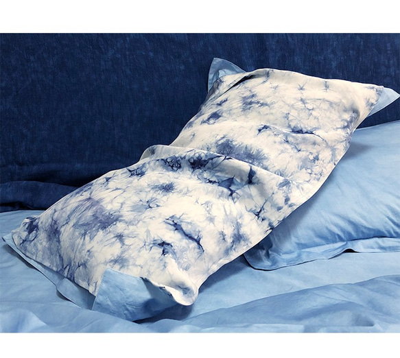 【染め】草木染めシルクスカーフ天然の肌にやさしい抗菌植物染め枕カバーインディゴ手染め家庭紡績ベッド 2枚目の画像