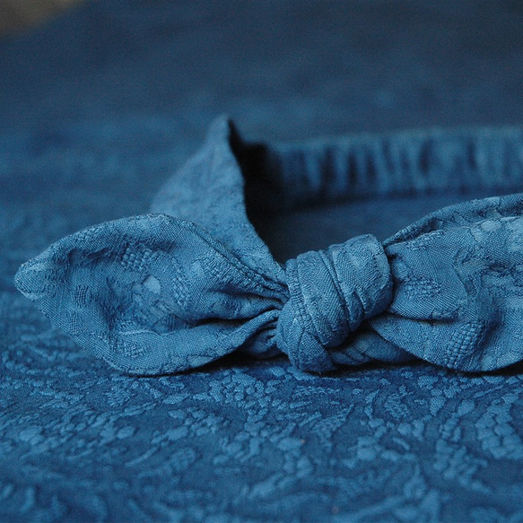 【染め】INDIGO植物ブルー手作り植物藍染レトロなレースのヘアバンド藍染のカチューシャ洗顔用のヘアバンド 1枚目の画像