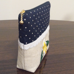 再販リクエスト：プルメリアの刺繍ポーチ☆彡 3枚目の画像