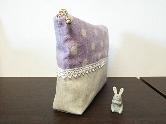 ❤SALE❤　紫ドットの刺繍ポーチ（18センチ）☆彡 4枚目の画像