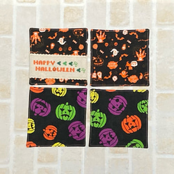 ≪展示≫おうちで♪ ハロウィン　刺繍入りコースター【刺繍有1枚＋刺繍無3枚セット】　ハロウィンインテリア 3枚目の画像