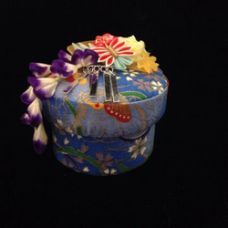 和風簪のカルトナージュミニ布小箱（青） 2枚目の画像