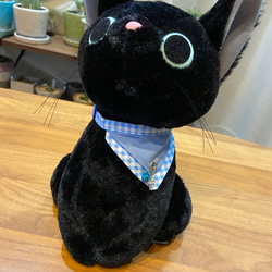 【送料無料】猫さんのおしゃれ用首輪　安全バックル　ブルーチェック　スカーフ　【アウトレット】 4枚目の画像