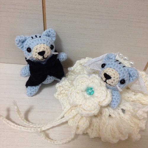 あみぐるみ　ネコちゃんのウエディング　ハンドメイド ねこちゃんのウェルカムドール ウェルカムキャット あみぐるみ
