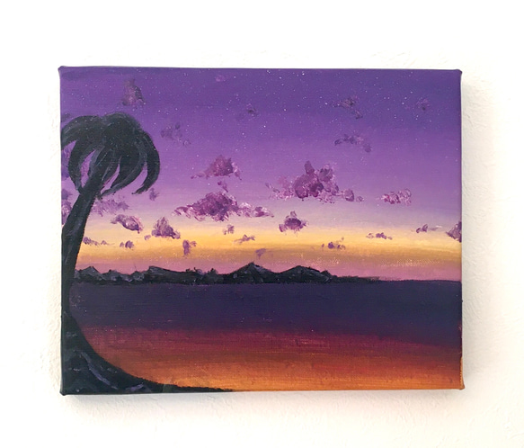 サンセットパープル】原画・アクリル絵画・海、ハワイ、夕日、紫