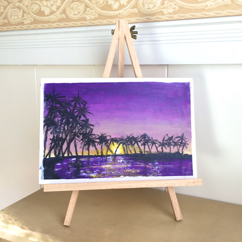 サンセットパープル2】原画・アクリル絵画・海・夏・ハワイ・紫 絵画