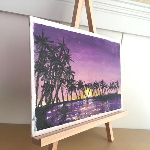 サンセットパープル2】原画・アクリル絵画・海・夏・ハワイ・紫 絵画