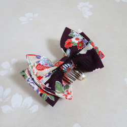 髪飾り　パールリボン<中>(紫×花柄)袴・着物・成人式・卒業式・七五三 4枚目の画像