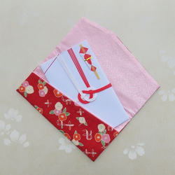 袱紗(ふくさ)　和調木綿(小椿と七宝文様×ジャガード・ピンク) 2枚目の画像