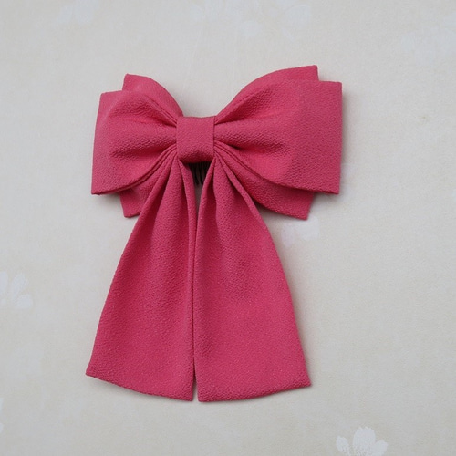 髪飾り 縮緬Wリボン はいからさん(ローズピンク）着物・袴・浴衣・卒業  