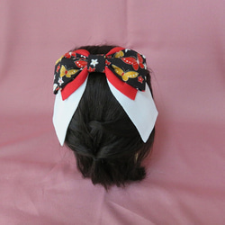 髪飾り　縮緬Wリボンはいからさん(黒蝶&紅白)袴・着物・成人式・卒業式・七五三 4枚目の画像