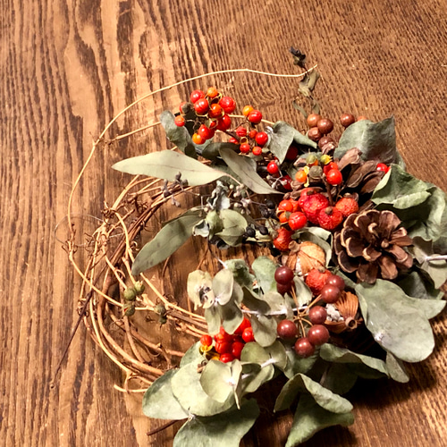 No.236 ユーカリの大きなリース ＊Winter＊ユーカリ＆木の実 ドライ