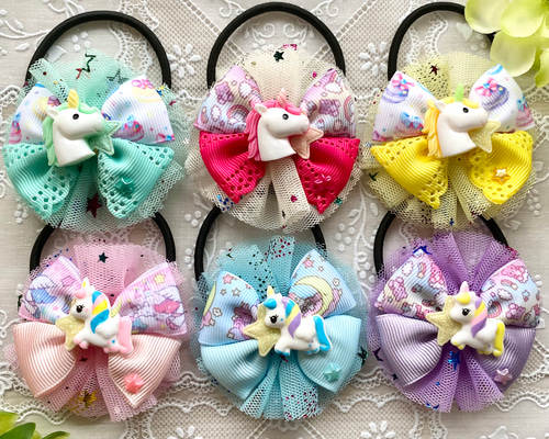 【T-328】ゆめかわヘアゴム　チュールヘアゴム　キッズヘアアクセサリー T-328】ゆめかわヘアゴムチュールヘアゴムキッズヘアアクセサリー