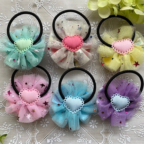 チュールリボン ヘアゴム 子供 キッズ ゆめかわ ユニコーン キラキラ