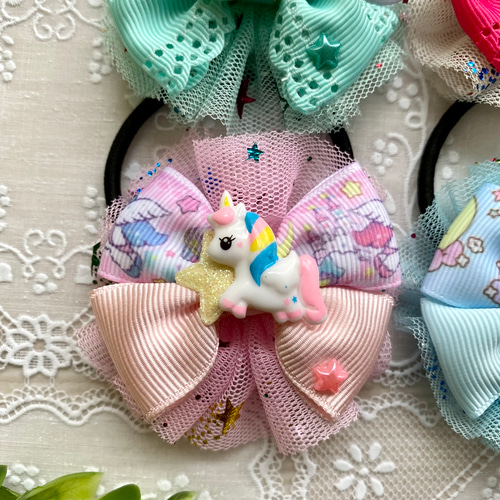 【T-328】ゆめかわヘアゴム　チュールヘアゴム　キッズヘアアクセサリー 楽天市場】うさ耳 パーツ キラキラチュール キッズ ヘアゴム (2つ