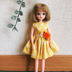 22センチドールサイズの服211　ハンドメイド　黄緑ドットワンピース 0_5130170e84658900bbf2c1794001