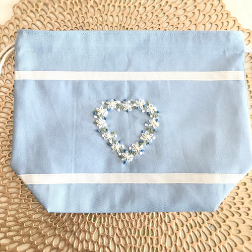 手刺繍 巾着袋 お弁当袋 私立小学校 ファミリア 入学準備