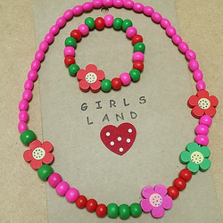 ♡GIL♡WoodBeadsフラワーラブリーPinkMix/キッズアクセサリー SET 3枚目の画像