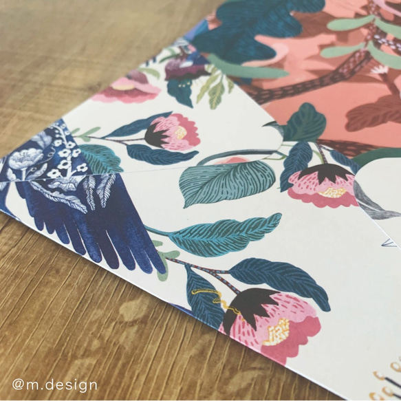 メッセージカード/レターセット(封筒1枚×便箋2枚)/ 青い鳥(中面:ピンクの花) 6枚目の画像