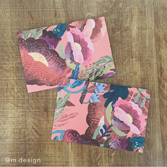 メッセージカード/レターセット(封筒1枚×便箋2枚)/ ピンクの花(中面:青い鳥) 4枚目の画像