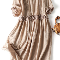 DORA❤️秋❤️綿の刺繍ドレス＊コットン100％ カジュアルなロングスカート、可愛い 1枚目の画像