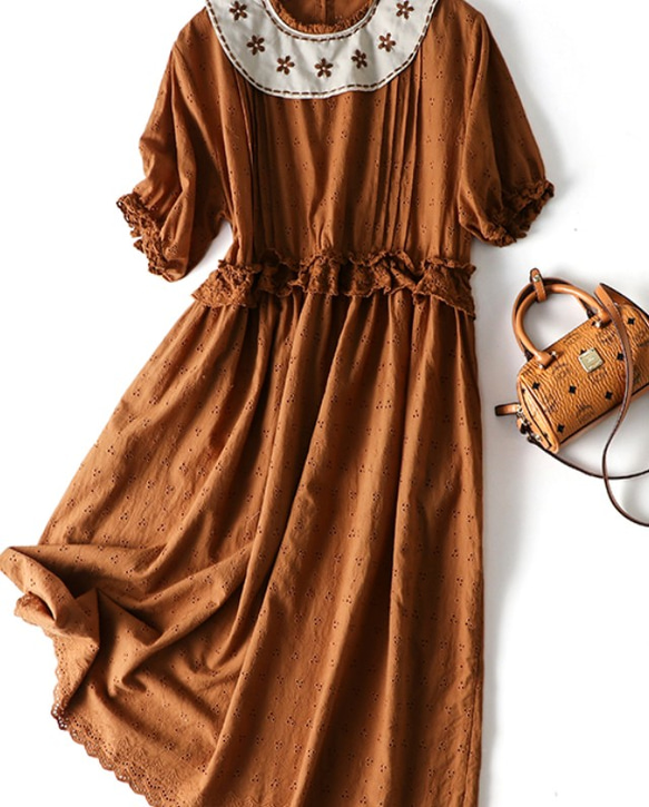 DORA❤️秋❤️綿の刺繍ドレス＊コットン100％ カジュアルなロングスカート、可愛い 3枚目の画像