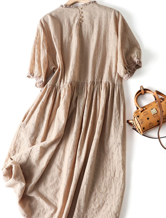 DORA❤️秋❤️綿の刺繍ドレス＊コットン100％ カジュアルなロングスカート、可愛い 4枚目の画像