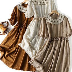 DORA❤️秋❤️綿の刺繍ドレス＊コットン100％ カジュアルなロングスカート、可愛い 5枚目の画像