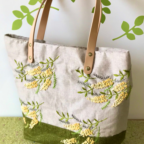 チャイ様専用✤handmade刺繍キャンバストートバッグ ミモザ⚘ex