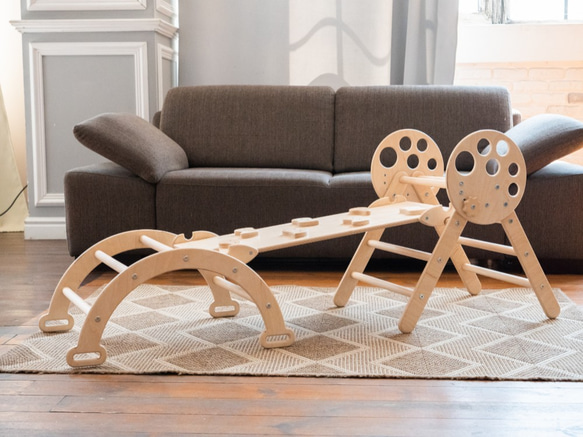 木製のモンテッソーリクライミング家具、折りたたみ式トライアングル、1歳向けギフト 5枚目の画像