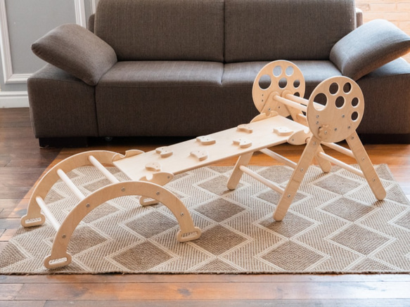 木製のモンテッソーリクライミング家具、折りたたみ式トライアングル、1歳向けギフト 6枚目の画像