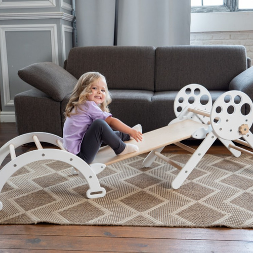 クライミングセット、スライディングランプ＆アーチランプ付き、折りたたみ式木製 クライミングセット、スライディングランプ＆アーチランプ付き