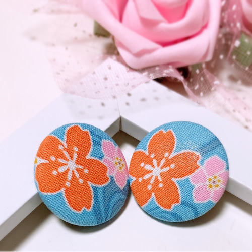 お花と蝶々のくるみボタンヘアゴム(Pink)3つセット