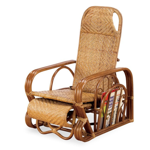 天然籐 ラタン リクライニング パーソナルチェア マガジンラック