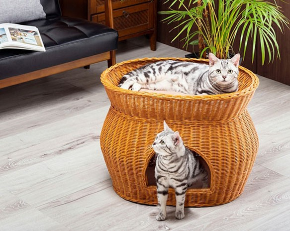 訳あり未使用品！天然籐ネコちゃんハウス ラタンキャットハウス 2段ベッドタイプ キャットハウス ラタンキャットハウス 2段ベッドタイプ 猫 ハウス 天然