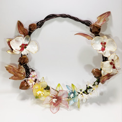 アメリカンフラワー（ディップフラワー）クリスマスリース　GOLD♡ 一点物】ゴールドのディップフラワーのリース 約27㎝ ワイヤーリース