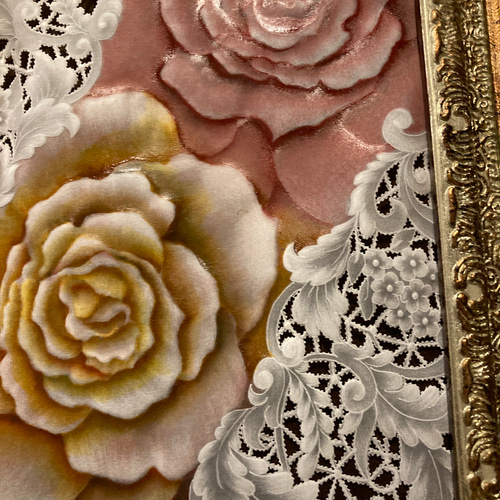 ローズ パーチメント レース 額 絵画 工芸 バラ その他アート Tomo