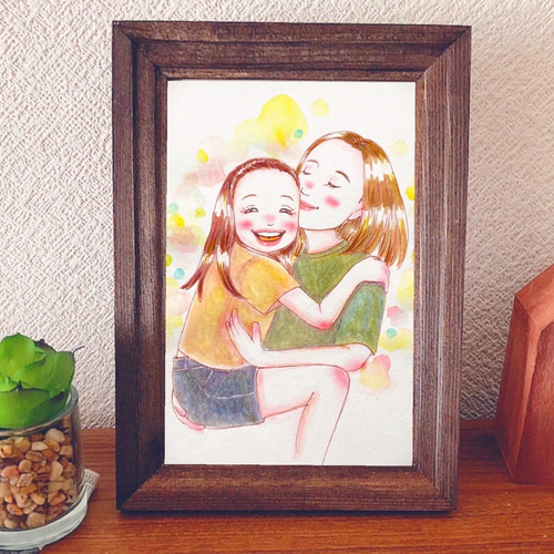 ポストカードサイズ　額縁付き　イラスト ✾ポストカードsize✾額付き似顔絵イラスト✾インテリアに