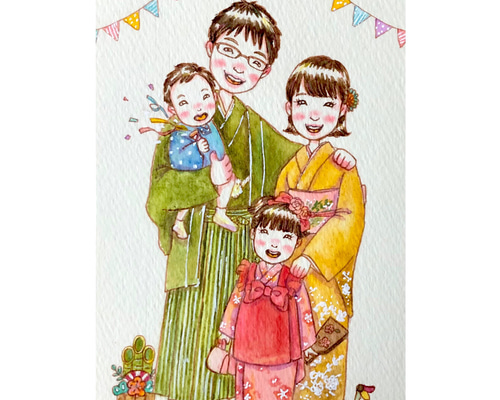 2名さま　ポストカードサイズ【似顔絵オーダー】キーホルダー ✾ポストカードsize✾額付き似顔絵イラスト✾インテリアに