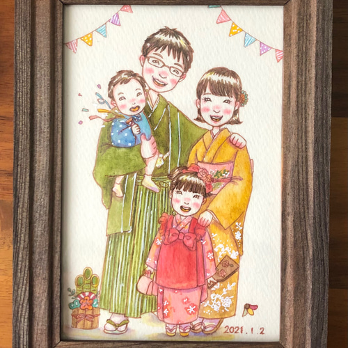 2名さま　ポストカードサイズ【似顔絵オーダー】キーホルダー ✾ポストカードsize✾額付き似顔絵イラスト✾インテリアに