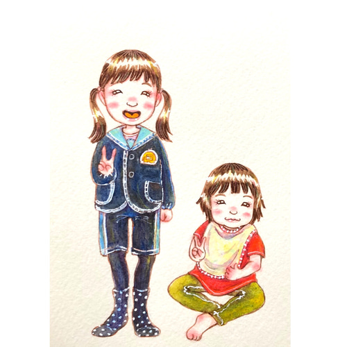 2名さま　ポストカードサイズ【似顔絵オーダー】キーホルダー ✾ポストカードsize✾額付き似顔絵イラスト✾インテリアに