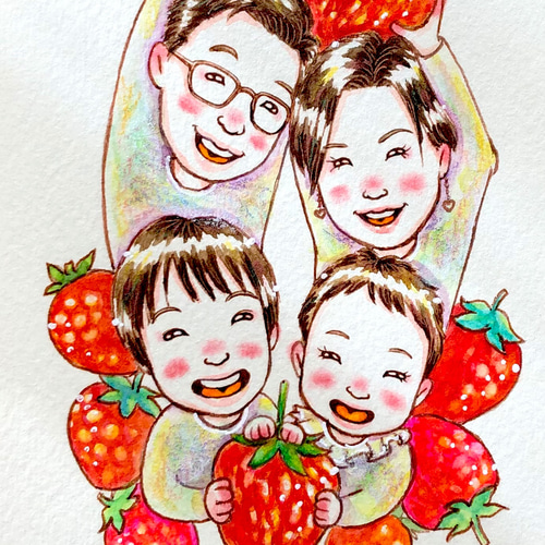 2名さま　ポストカードサイズ【似顔絵オーダー】キーホルダー ✾ポストカードsize✾額付き似顔絵イラスト✾インテリアに