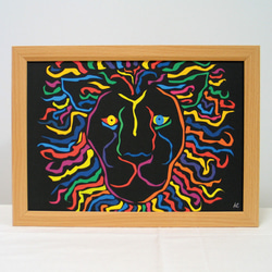 絵画　イラスト　アート　ライオン　獅子　LION　黒　A4-k02 1枚目の画像