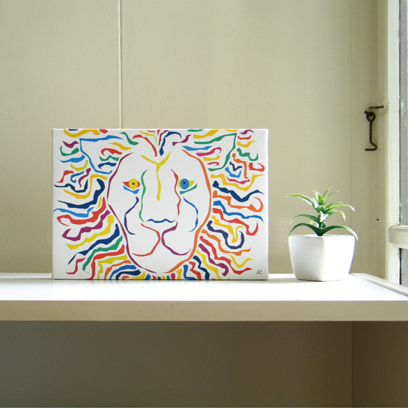 繪畫插圖藝術面板獅子獅子LION白色SM-02 第1張的照片