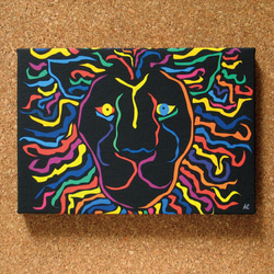 絵画　イラスト　アート　パネル　ライオン　獅子　LION　黒　SM-01 1枚目の画像