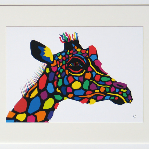 カラフルなキリンの手描き絵画 楽天市場】キリン（テーマ（絵画）動物）（アート・美術品・骨董