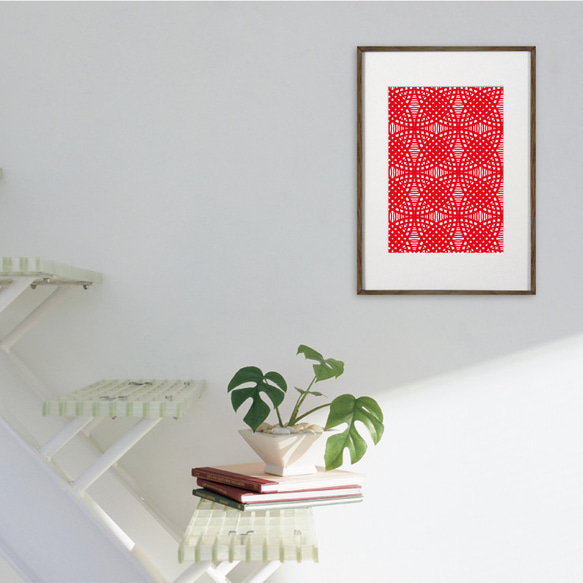 イラスト　アート　グラフィック　ポスター　北欧　和柄　七宝　幾何学　レッド　赤　2107 2枚目の画像