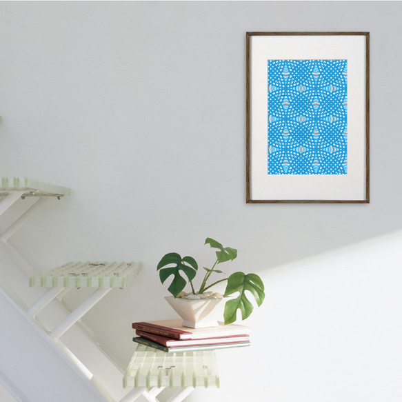 イラスト　アート　グラフィック　ポスター　北欧　和柄　七宝　幾何学　ブルー　青　2101 2枚目の画像
